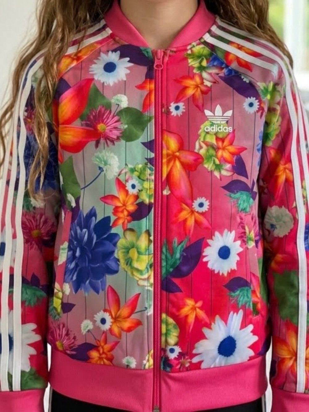 Adidas Floral Track Jacket Bright Flower Burst Bomber 3 stripes Girls